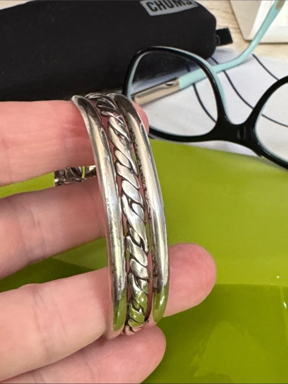 925 Sterling Silver Mexican Braided Detail Open Cuff Bracelet